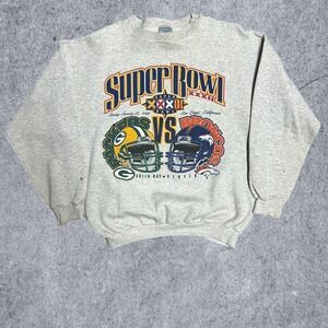 Superbowl NFL XXXII Sweatshirt Packers Broncos LOGO 7 Large heavyweight Jacket G